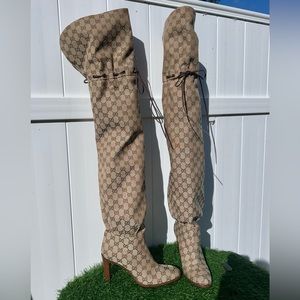 NEW GUCCI GG SUPREME MONOGRAM THIGH-HIGH LISA BOOTS SZ 39.5